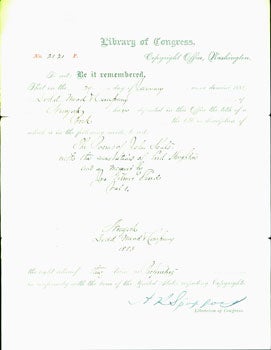 Item #15-5101 Copyright Paperwork. Signed, dated MS Library of Congress to Dodd, Mead & Company,...