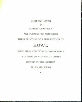 Item #15-5315 Andrew Hoyem & Robert Grabhorn Are Pleased To Announce their Printing of a Fine...