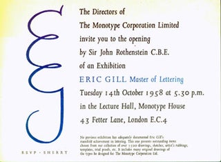 Item #15-5685 Eric Gill Master Of Lettering. Monotype Corporation Limited, Sir John Rothenstein