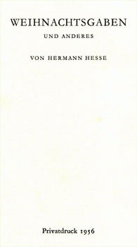 Item #15-5874 Weihnachtsgaben Und Anderes. Hermann Hesse.