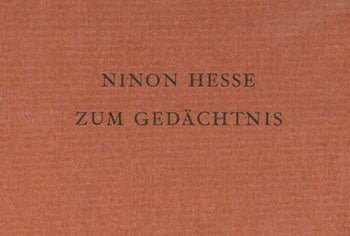 Unseld, Siegfried - Ninon Hesse Zum Gedachtnis