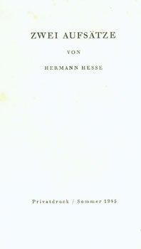 Item #15-5901 Zwei Aufsatze. Hermann Hesse