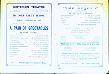 Criterion Theatre; Sydney Grundy; John Hare (actor) - A Pair of Spectacles. Comedy in Three Acts (Adapted from the French)
