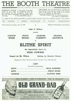 Item #15-6017 Playbill for Blithe Spirit. Booth Theatre, Noel Coward