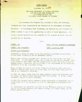 Item #15-6090 Fourth Report. September 15, 1932. [Registration of Landmarks in San Bernardino...