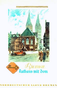Item #15-6231 Bremen Rathaus Mit Dom. [Menu for May 21, 1936, aboard the S.S. "Europa"]. Norddeutscher Lloyd Bremen, S. S. "Europa."