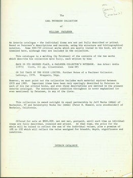 Item #15-6487 Interim Catalogue of the Carl Peterson Collection of William Faulkner. Carl...