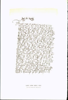 Item #15-6636 Lady Jane Grey, 1553; facsimile of manuscript. From Universal Classic Manuscripts: Facsimiles From Originals in the Department of Manuscripts, British Museum. George Frederic Warner, Stanislaus Murray Hamilton, Oliver H. Leigh, intr.