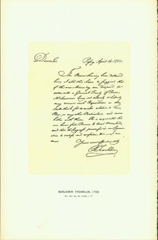 Item #15-6688 Benjamin Franklin, 1782; facsimile of manuscript. From Universal Classic...