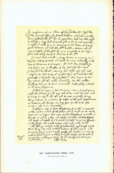 Item #15-6720 Sir Christopher Wren, 1675; facsimile of manuscript. From Universal Classic...