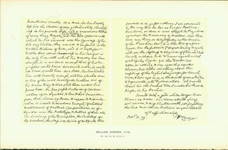 Item #15-6744 William Cowper, 1779; facsimile of manuscript. From Universal Classic Manuscripts:...