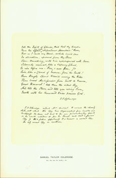 Item #15-6751 Samuel Taylor Coleridge, 1815; facsimile of manuscript. From Universal Classic Manuscripts: Facsimiles From Originals in the Department of Manuscripts, British Museum. George Frederic Warner, Stanislaus Murray Hamilton, Oliver H. Leigh, intr.