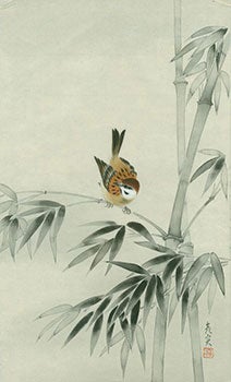 Item #15-6841 [Bamboo And Bird]. "Happiness" stamped in Japanese characters. 19th Century Japanese Artist.