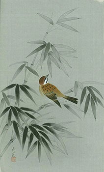 Item #15-6842 [Bamboo And Bird]. "Happiness" stamped in Japanese characters. 19th Century Japanese Artist.