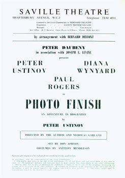 Item #15-6881 Photo Finish: An Adventure in Biography. Saville Theatre, Peter Ustinov, London