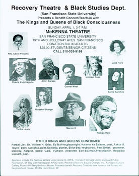 Marvin X, Recovery Theatre; Reginald W. Major - Press Releases, Brochures, Posters and Other Ephemera Relating to Marvin X, Bay Area Black Arts Movement Poet, Essayist and Playwright