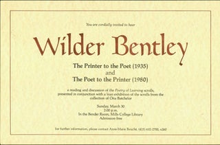 Item #15-6899 You Are Cordially Invited To Hear Wilder Bentley. A Reading and Discussion of the...