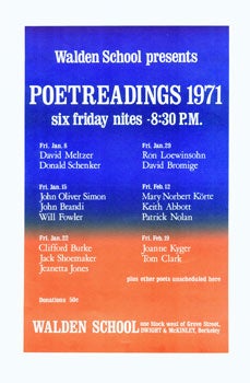 Item #15-6909 Poetreadings 1971. Donald Schenker Walden School . David Meltzer, Rod Loewinsohn,...