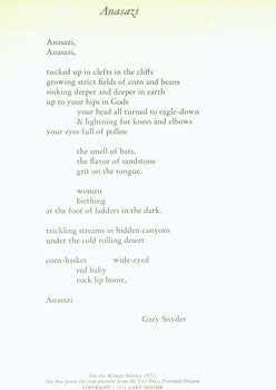 Item #15-6913 Anasazi. Gary Snyder
