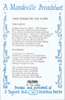Item #15-6923 Two Poems By Ian Caws: The Light & Stations. Ian Caws