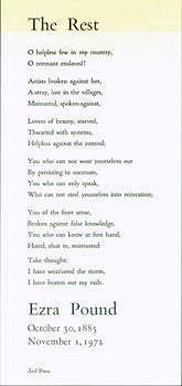 Item #15-6943 The Rest. Ezra Pound: October 30, 1885--November 1, 1972. Arif Press, Ezra Pound