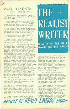 Item #15-6963 The Realist Writer, No. 5, March 1953. Melbourne Realist Writers Group, Eric...