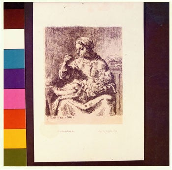Item #15-7049 Photograph of Etching by Jean-Francois Millet, Gruel (Woman Feeding Her Child) 1861. Jean-Francois Millet, Inc Pasquale Iannetti Art Galleries.