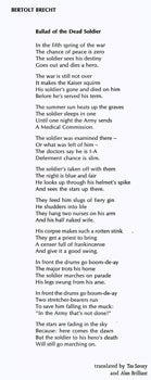 Item #15-7342 Ballad Of the Dead Soldier. Bertolt Brecht, Teo Savory, Alan Brilliant, transl.