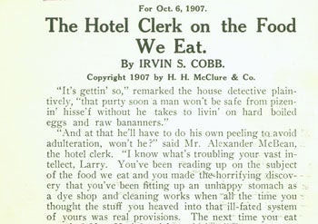 Item #15-7366 The Hotel Clerk On the Food We Eat. Irvin S. Cobb.