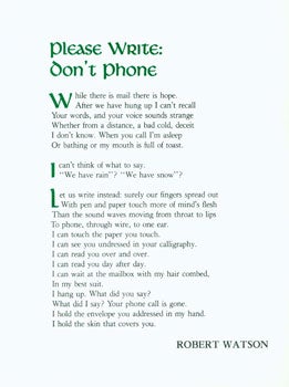 Unicorn Press; Robert Watson - Please Write: Don't Phone
