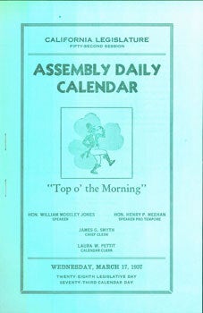 Item #15-7433 California Legislature Fifty-Second Session. Assembly Daily Calendar. Wednesday,...