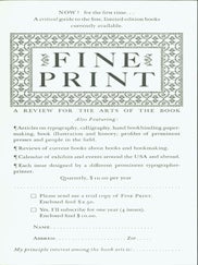 Item #15-8195 Fine Print: A Review for the Arts of the Book. Arif Press, Wesley B. Tanner, print