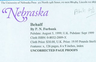 Item #15-8273 Behalf. Uncorrected Page Proofs. P. N. Furbank