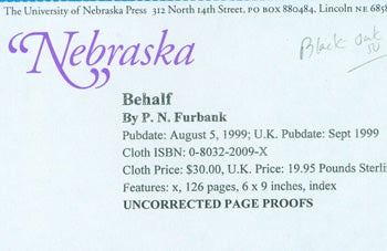 Item #15-8273 Behalf. Uncorrected Page Proofs. P. N. Furbank.