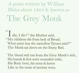 Item #15-8323 The Grey Monk: A Poem Written by William Blake About 1803. Arif Press, William...