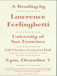 Item #15-8349 A Reading by Lawrence Ferlinghetti, University of San Francisco, Gill Theater:...