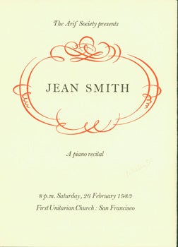 Item #15-8388 The Arif Society Presents a Piano Recital by Jean Smith. The Arif Society, Wesley B. Tanner, Arif Press, des/print.