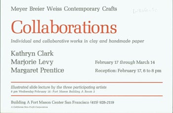 Breier Weiss Meyer Contemporary Crafts; Kathryn Clark; Marjorie Levy; Margeret Prentice; Arif Press; Wesley B. Tanner (print) - Collaborations: Individual and Collaborative Works in Clay and Handmade Paper