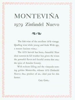 Item #15-8395 Montevina 1979 Zinfandel Nuevo. Cary Gott, Arif Press, Wesley B. Tanner, print