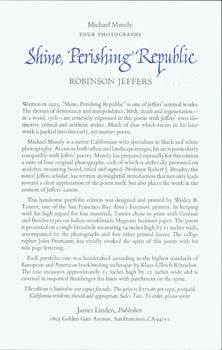 James Linden, Publisher; Robinson Jeffers, Michael Mundy; Wesley B. Tanner (print) - Shine, Perishing Republic. Michael Mundy: Four Photographs