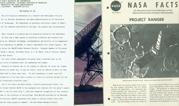 NASA (National Aeronautics and Space Administration), California Institute of Technology Jet Propulsion Laboratory, Office of Public Educatins and Information - Nasa Educational Material: Nasa Facts, Vol. II, No. 6, Project Ranger. Photograph of Goldstone Tracking Station Near Barstow, Ca. Ranger C (Ra-8) Status Bulletin. Three Stapled Nasa Press Releases