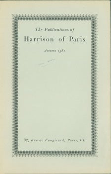 Item #15-8648 The Publications of Harrison of Paris. Autumn 1931. Harrison of Paris