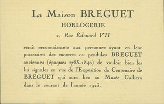 Item #15-8889 La Maison Breguet: Horlogerie. Musee Galliera, Paris
