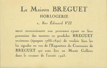 Item #15-8889 La Maison Breguet: Horlogerie. Musee Galliera, Paris.