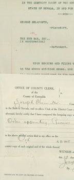 Item #15-8892 Legal Papers filed October 9, 1908. County of Esmerelda District Court of the Seventh Judicial District of the State of Nevada, County Clerk of Esmerelda.