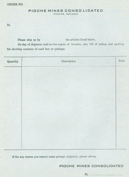 Item #15-8933 Blank Order Forms. Pioche Mines Company