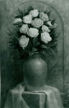 Item #15-9131 Photograph of Emerson Adams drawing of roses in rounded vase, [1988, Graphite on...