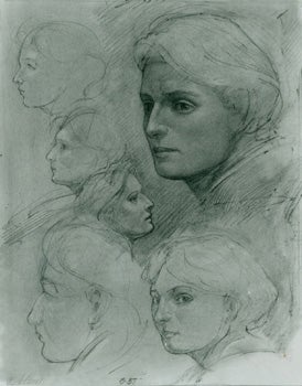 Item #15-9139 Photograph of Emerson Adams drawing of six women's faces, 1987, Graphite on paper....