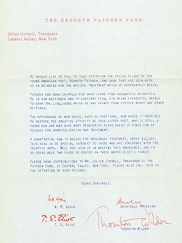 Item #15-9341 Kenneth Patchen Fund. Julien Cornell, Kenneth Patchen, W. H. Auden, T S. Eliot,...