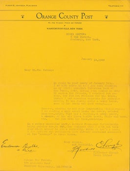 Item #15-9508 TLS F. Gardner Clough to Nathan Van Patten, January 14, 1942. Orange County Post,...